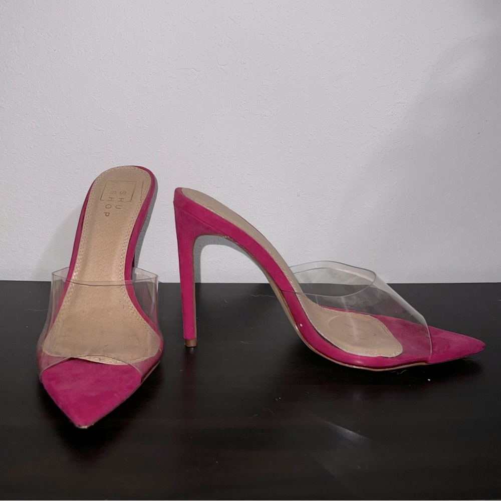 Neon Pink Heels with clear strap